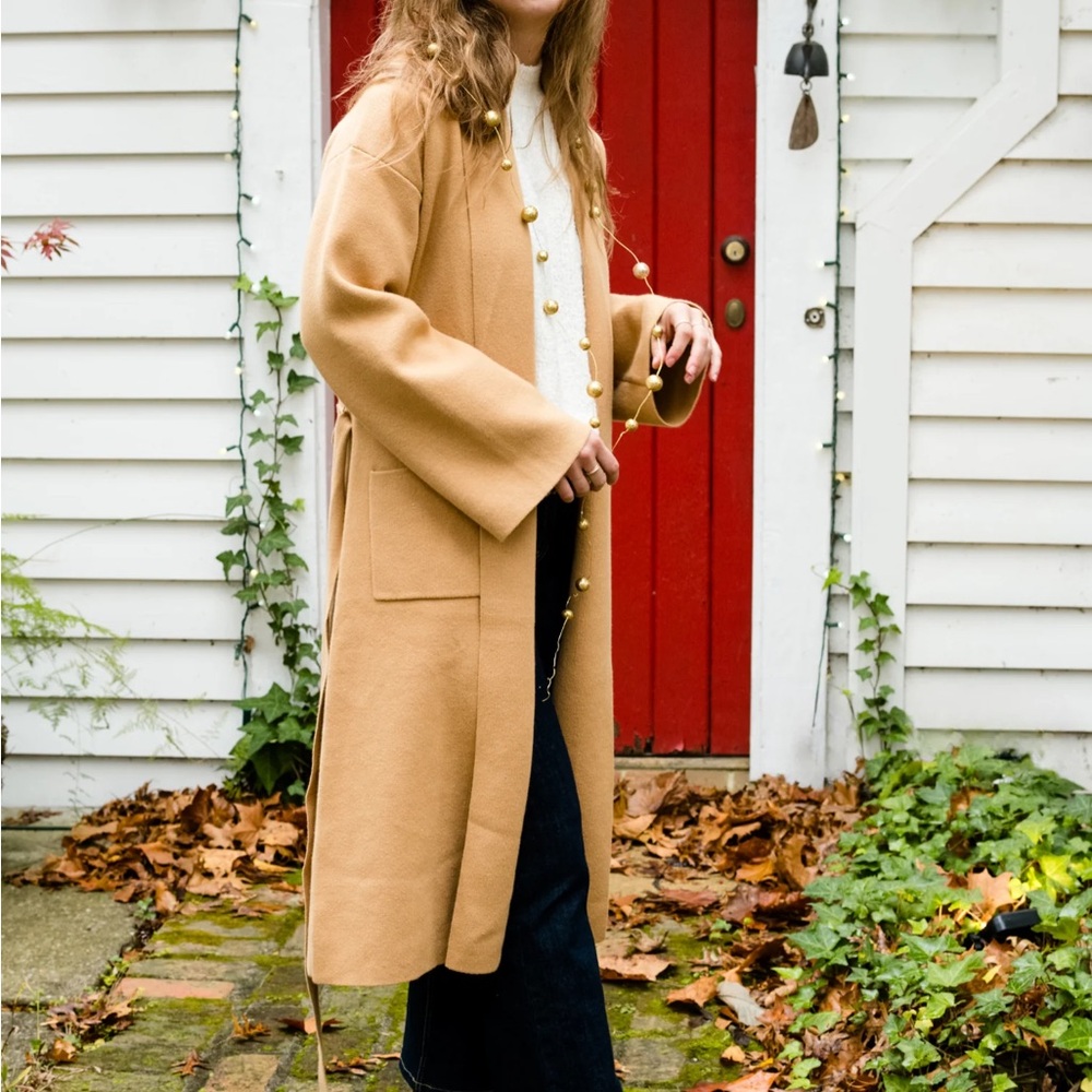 Able Brooke wrap sweater coat in camel